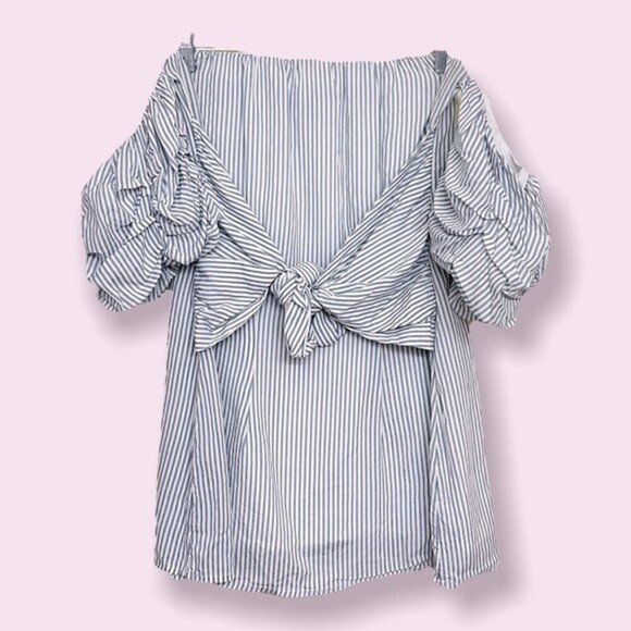 Lovers + Friends Tops - Lovers + Friends Coastal Blouse White Blue Off The Shoulder Ruffled Top Size XS